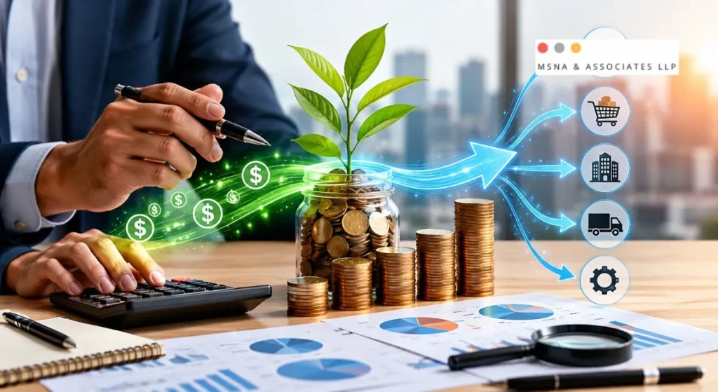 Cashflow management in business strategy showing a CFO analyzing financial reports, forecasting cash flow - MSNA ASSOCIATES