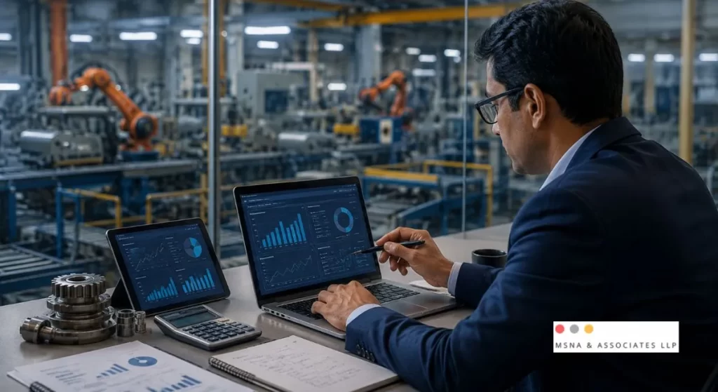 Virtual CFO for Manufacturing Companies reviewing financial reports and manufacturing operations to improve profitability - MSNA ASSOCIATES