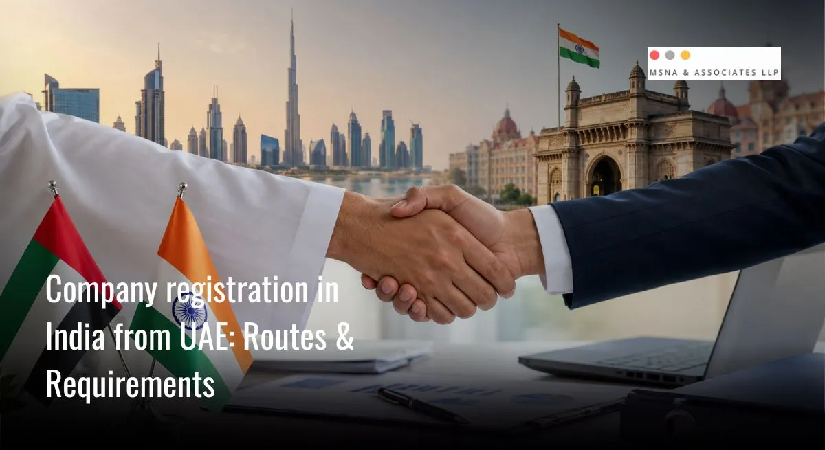 Company Registration in India from UAE with business handshake representing cross-border business expansion and incorporation - MSNA ASSOCIATES