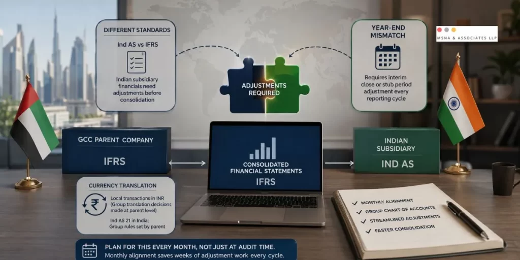 Financial accounting outsourcing services helping GCC parent companies consolidate Indian subsidiary financial statements under Ind AS and IFRS- MSNA ASSOCIATES