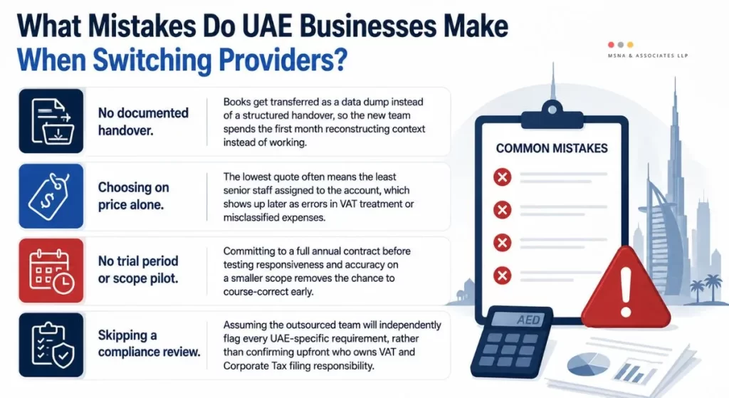 Common mistakes when outsourcing accounting to India for UAE businesses when switching providers-MSNA ASSOCIATES