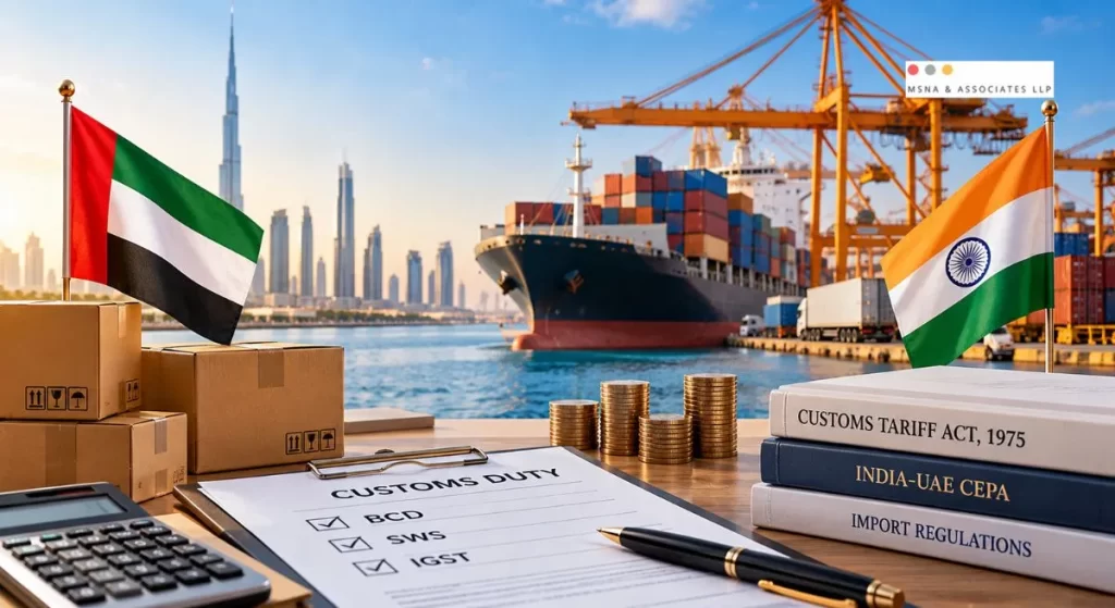 Customs duty for UAE trading company setup in India, including BCD, SWS, IGST and India-UAE CEPA import compliance-MSNA ASSOCIATES