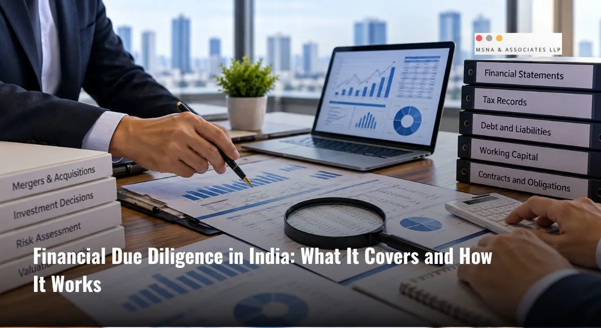 Financial due diligence in India reviewing financial statements, tax records, liabilities, cash flow, and business risks before mergers and acquisitions-MSNA ASSOCIATES