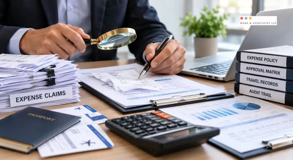 Employee expense claims audit for CARO 2020, featuring expense receipts, travel records, approval documents and financial reports for fraud detection and internal controls-MSNA ASSOCIATES