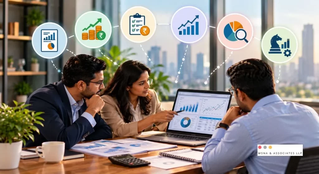 CFO accounting services covering financial reporting, cash flow management, budgeting, forecasting, profitability analysis and strategic finance for Indian businesses-MSNA ASSOCIATES