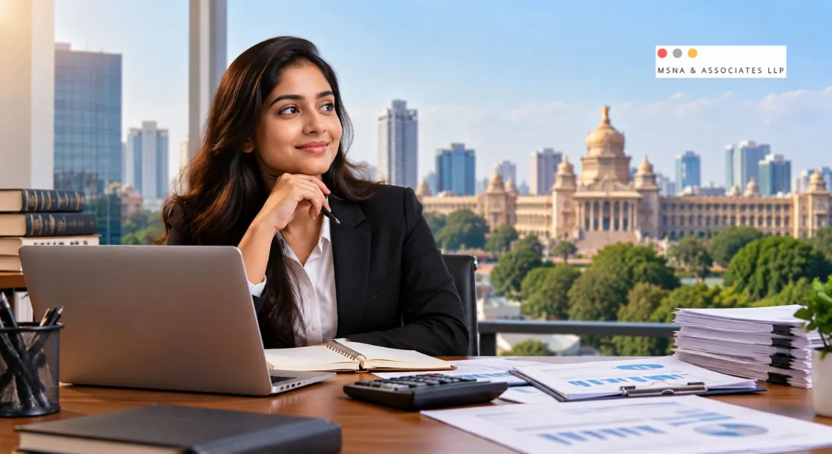 CA Articleship firm in Bangalore – CA aspirant reviewing accounting documents and financial reports in a professional office setup
